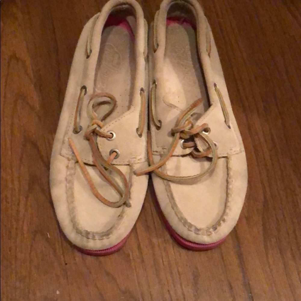 Super fun suede cream and pink top siders